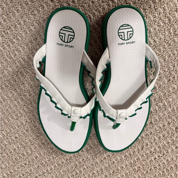 Tory Sport White and Green Sandals Size 7 - Picture 1 of 5
